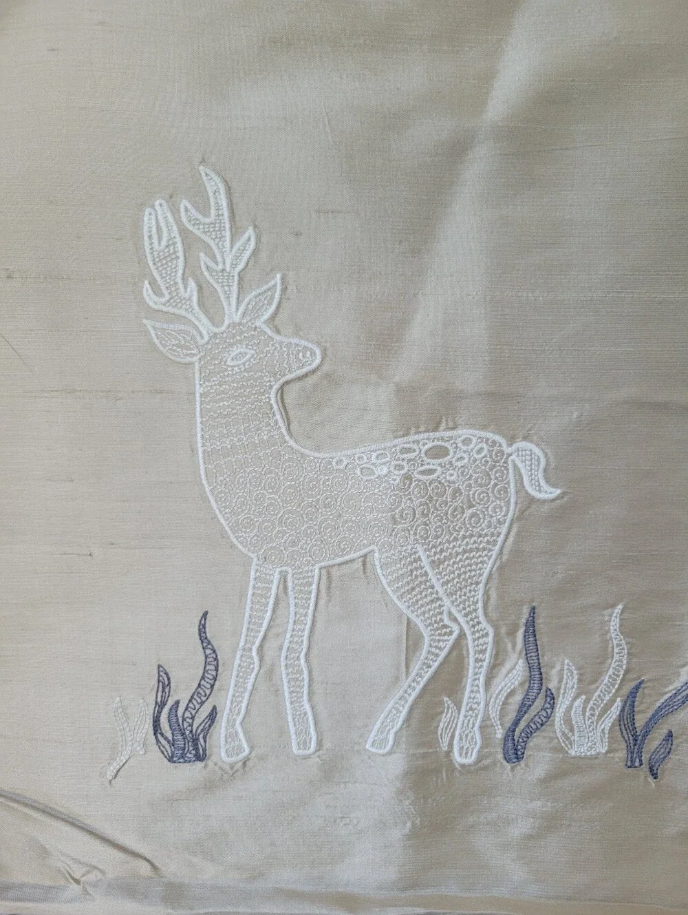 West Elm Silk Reindeer Throw Pillow Cover Taupe 16 x 16